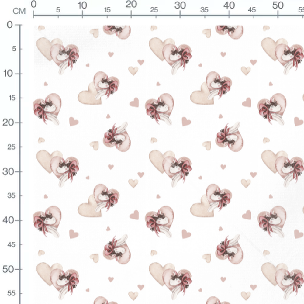 Tissu - Licornes blanches et cœurs doux