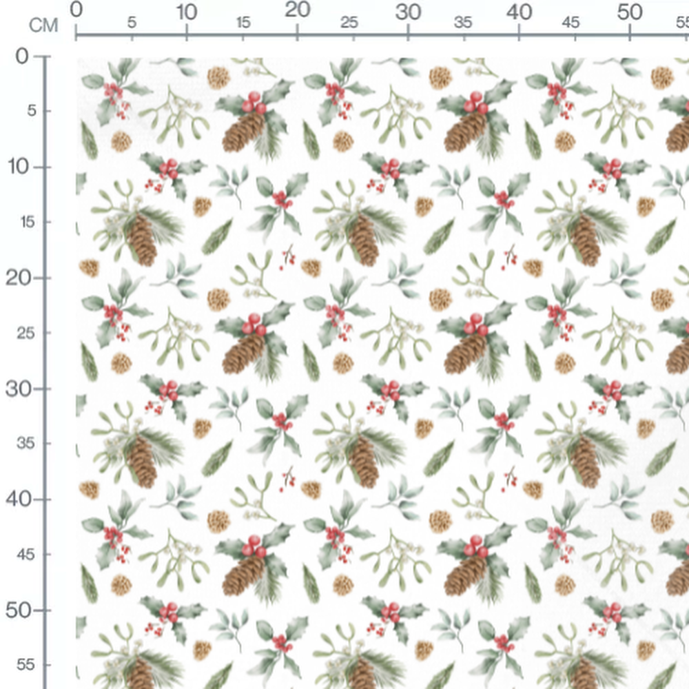 Tissu - Branches de houx et pommes de pin