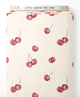 Tissu - Cerises aquarelle fond crème