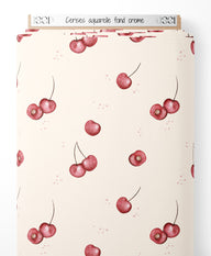 Tissu - Cerises aquarelle fond crème