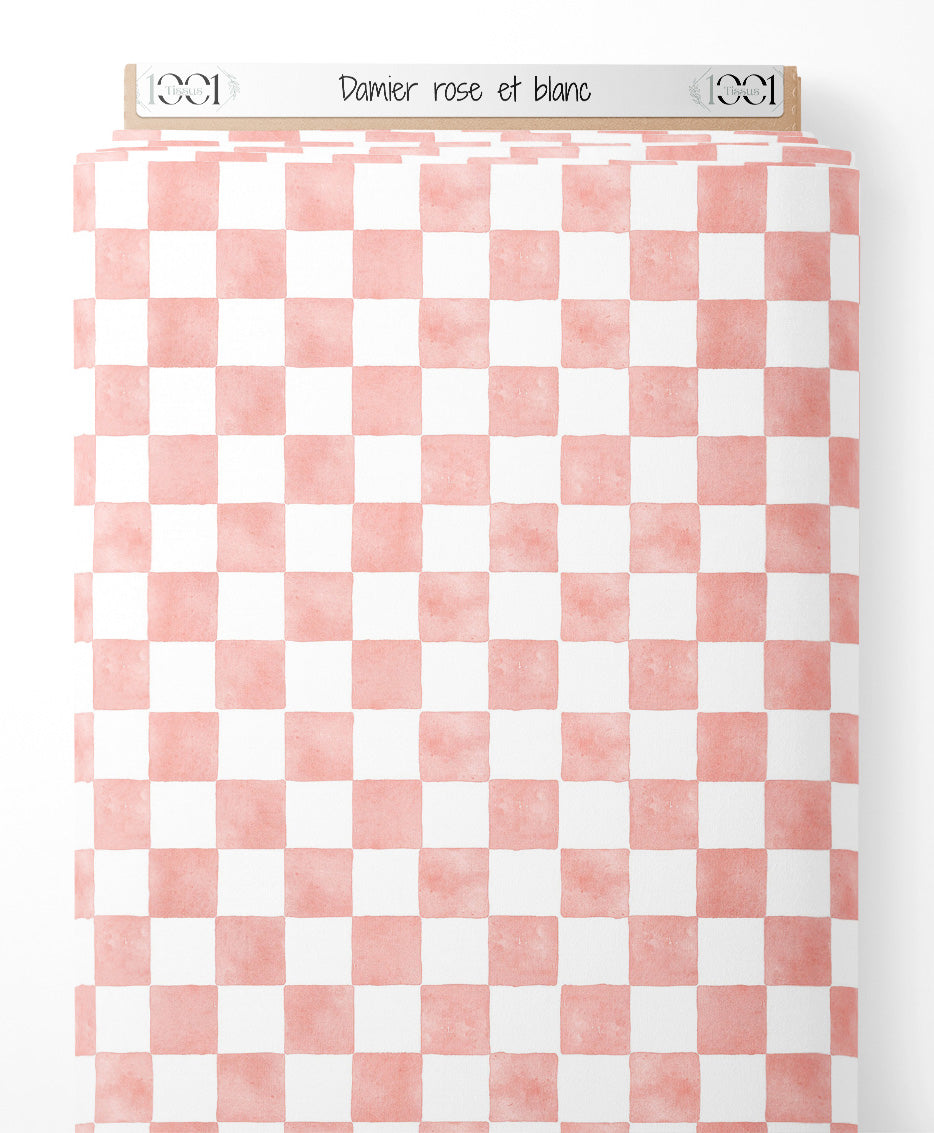 Tissu - Damier rose et blanc