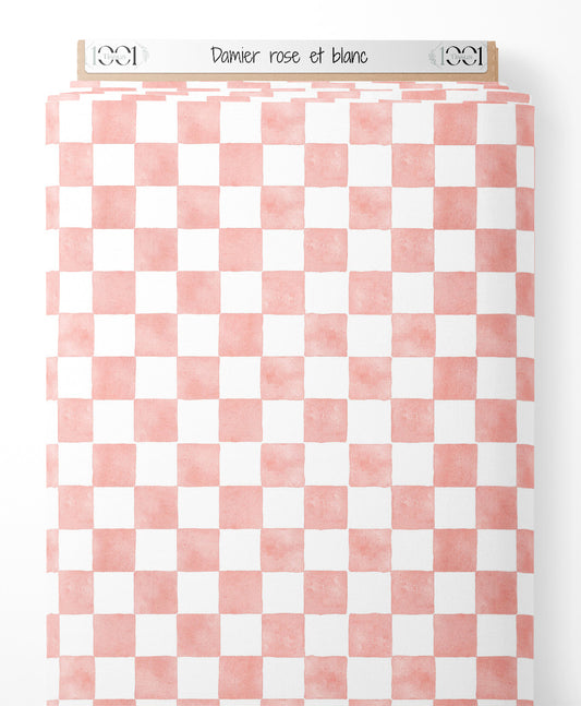 Tissu - Damier rose et blanc