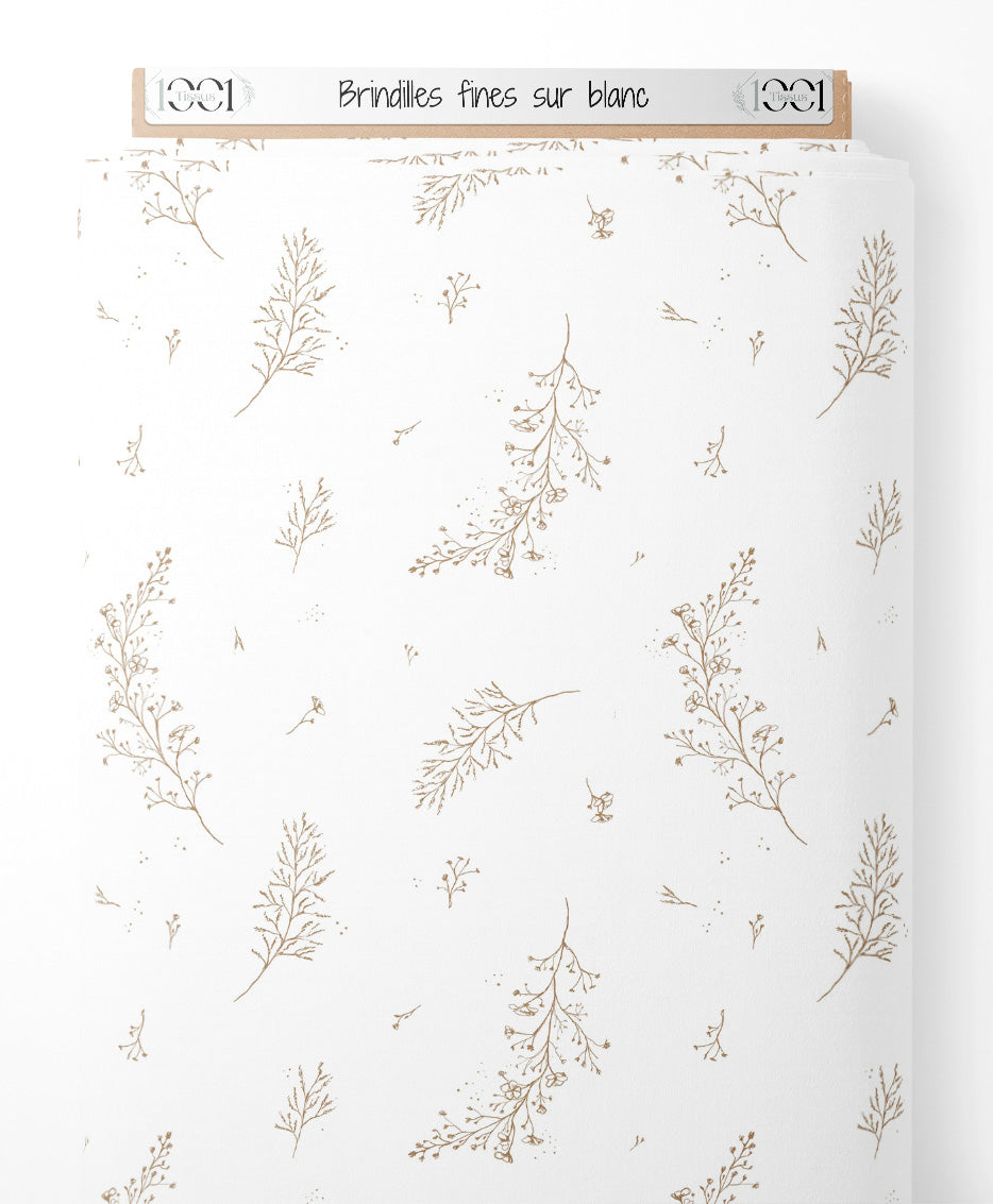 Tissu - Brindilles fines sur blanc