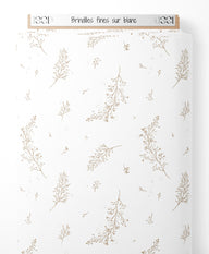 Tissu - Brindilles fines sur blanc