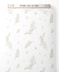 Tissu - Brindilles fines sur blanc