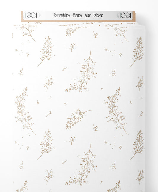 Tissu - Brindilles fines sur blanc