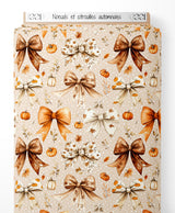 Tissu - Nœuds et citrouilles automnales