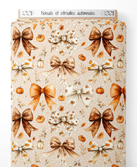 Tissu - Nœuds et citrouilles automnales