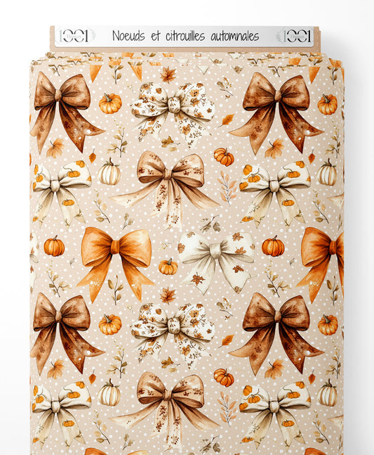 Tissu - Nœuds et citrouilles automnales