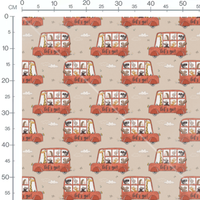 Tissu - Animaux dans bus rouge