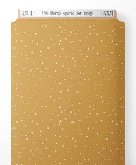 Tissu - Pois blancs épurés sur beige