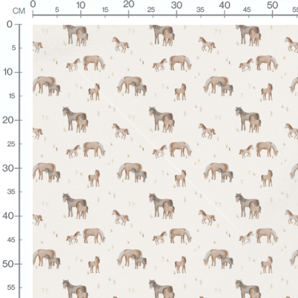 Tissu - Chevaux et poulains beige
