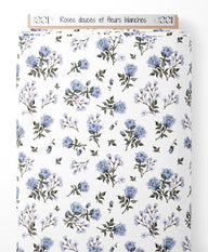 Tissu - Roses douces et fleurs blanches