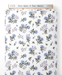 Tissu - Roses douces et fleurs blanches