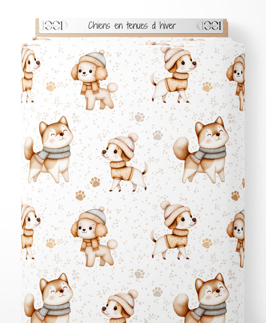 Tissu - Chiens en tenues d'hiver