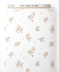 Tissu - Fleurs beiges sur blanc