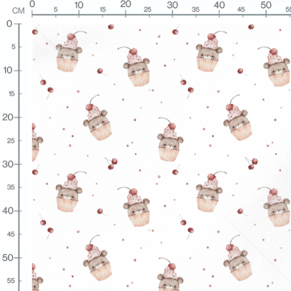 Tissu - Oursons cupcakes cerises