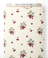 Tissu - Cerises et fleurs sur crème