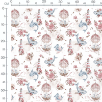 Tissu - Baleines et montgolfières blanches
