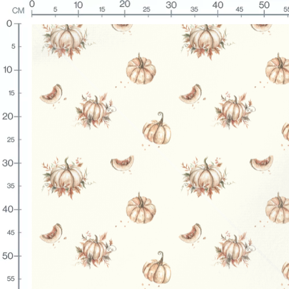 Tissu - Citrouilles et feuilles crème
