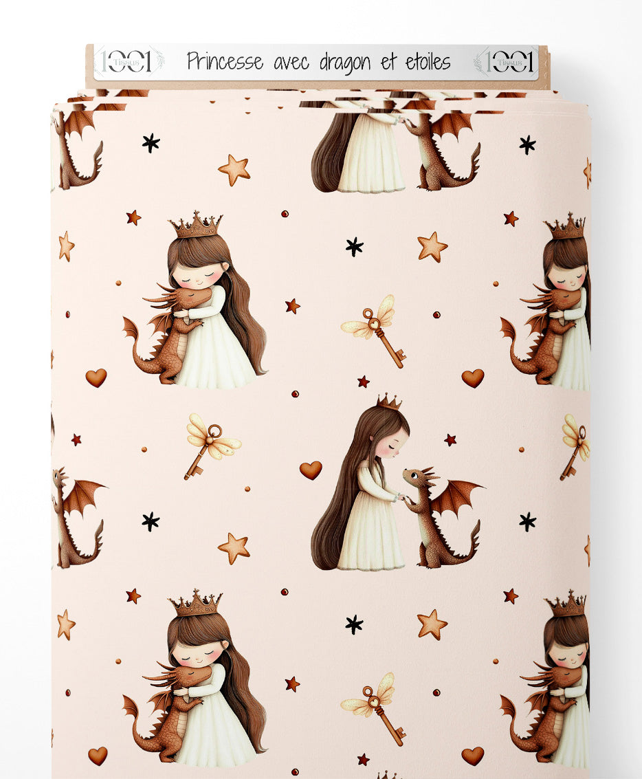 Tissu - Princesse avec dragon et étoiles