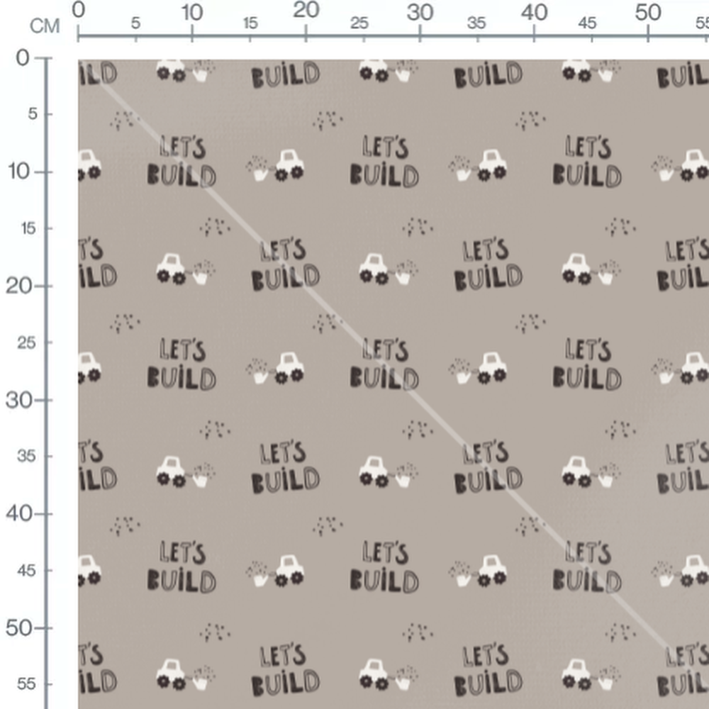 Tissu - Engins et texte sur fond beige