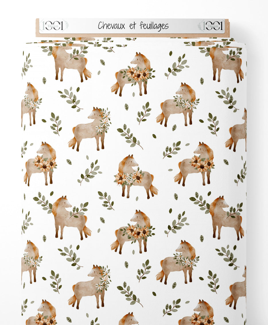 Tissu - Chevaux et feuillages