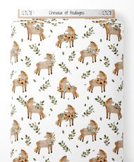 Tissu - Chevaux et feuillages