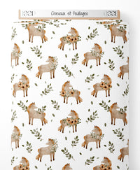 Tissu - Chevaux et feuillages