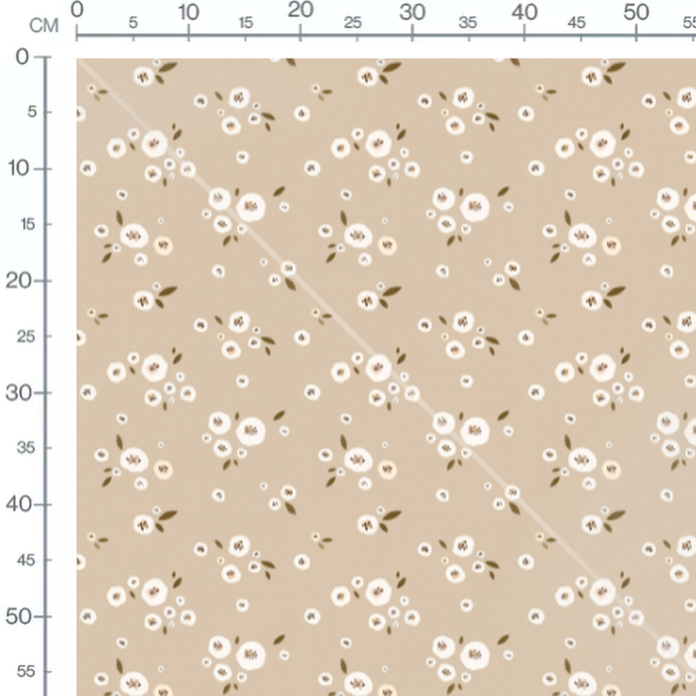 Tissu - Fleurs blanches et centres noirs