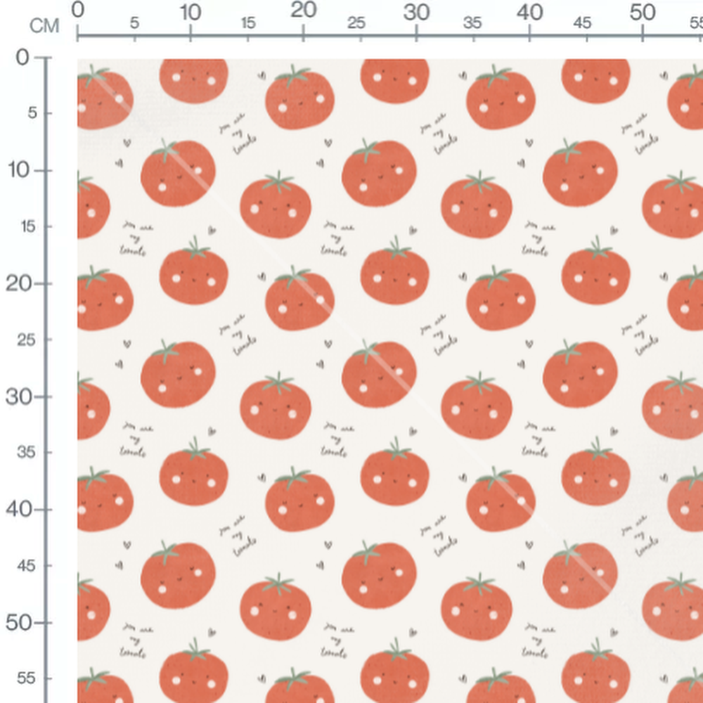 Tissu - Tomates souriantes et cœurs