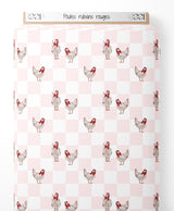 Tissu - Poules rubans rouges