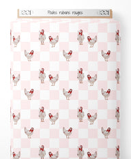 Tissu - Poules rubans rouges