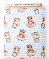 Tissu - Hippopotames en lunettes bleues