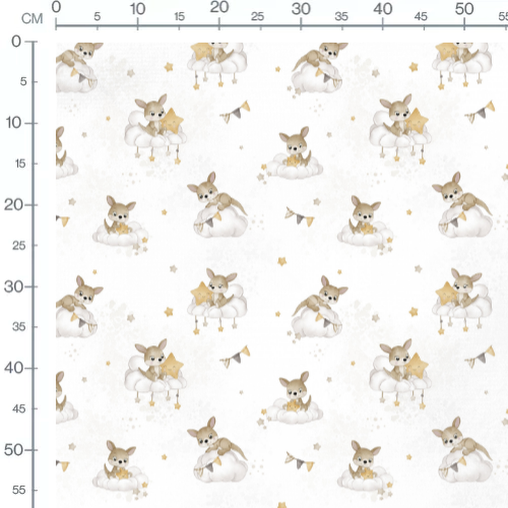 Tissu - Kangourous et étoiles sur nuages
