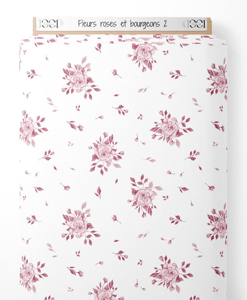 Tissu - Fleurs roses et bourgeons 2
