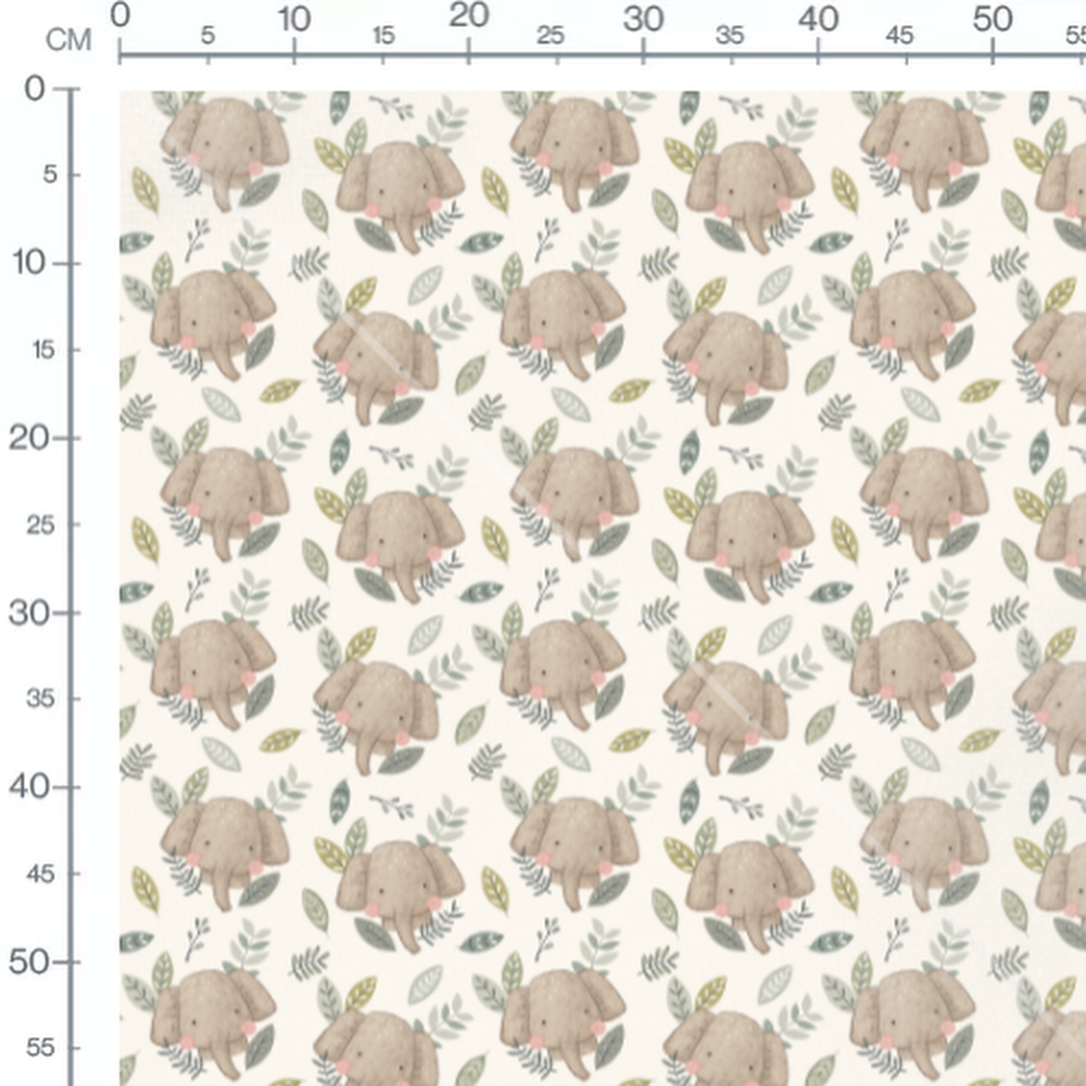 Tissu - Éléphants et feuillages pastel
