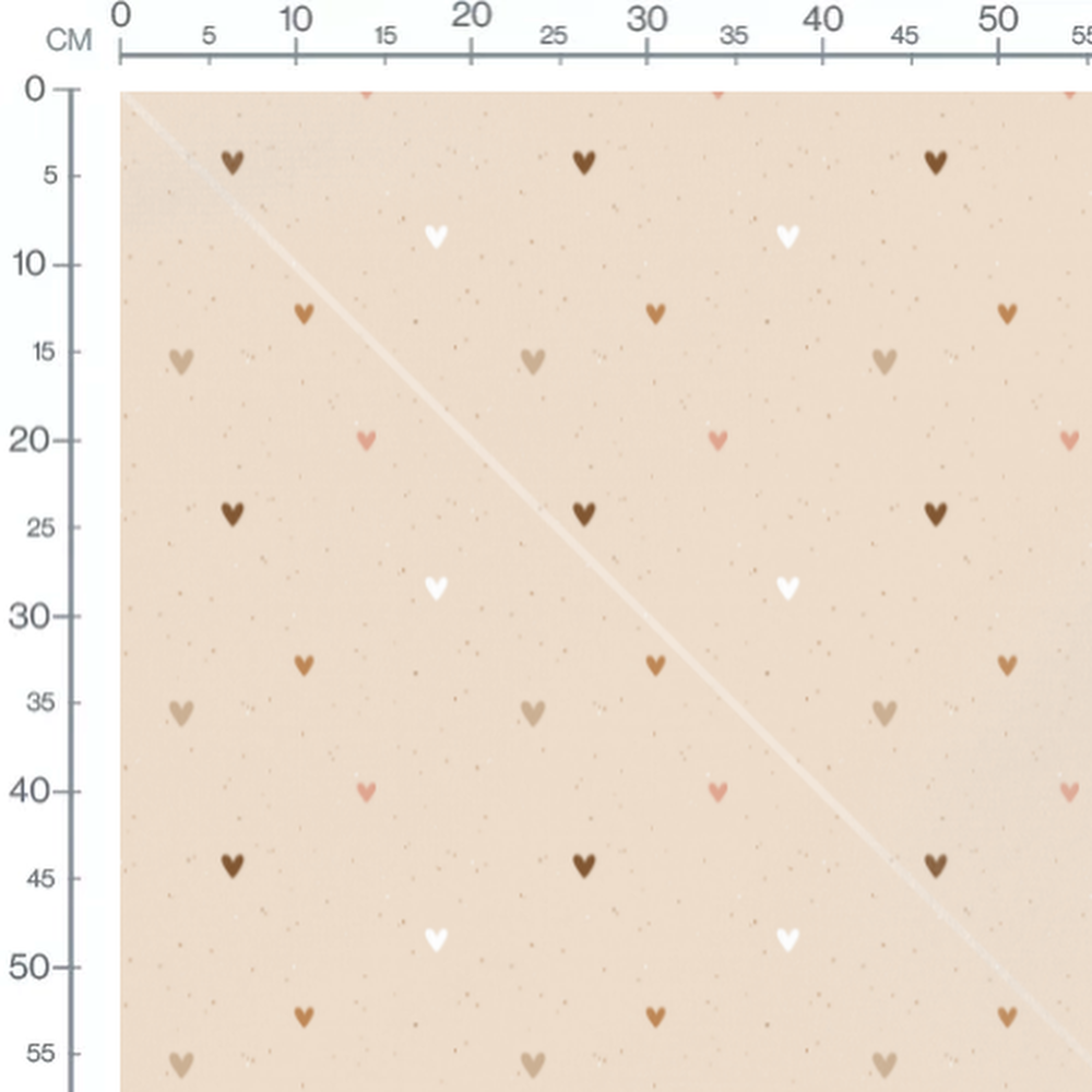 Tissu - Cœurs multicolores sur beige