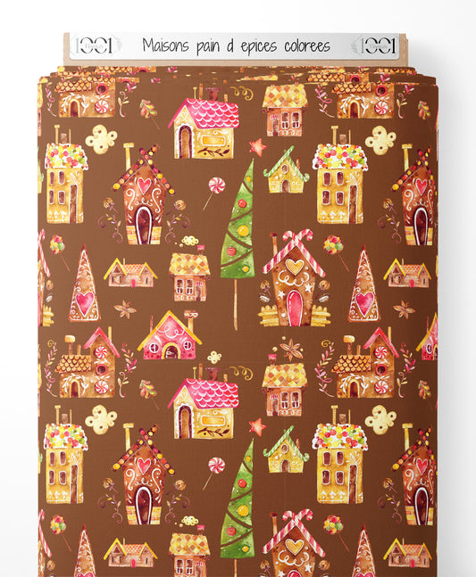 Tissu - Maisons pain d'épices colorées