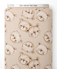 Tissu - Ours marron sur fond beige