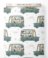 Tissu - Animaux dans bus vert
