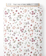 Tissu - Fleurs roses et baies violettes 2