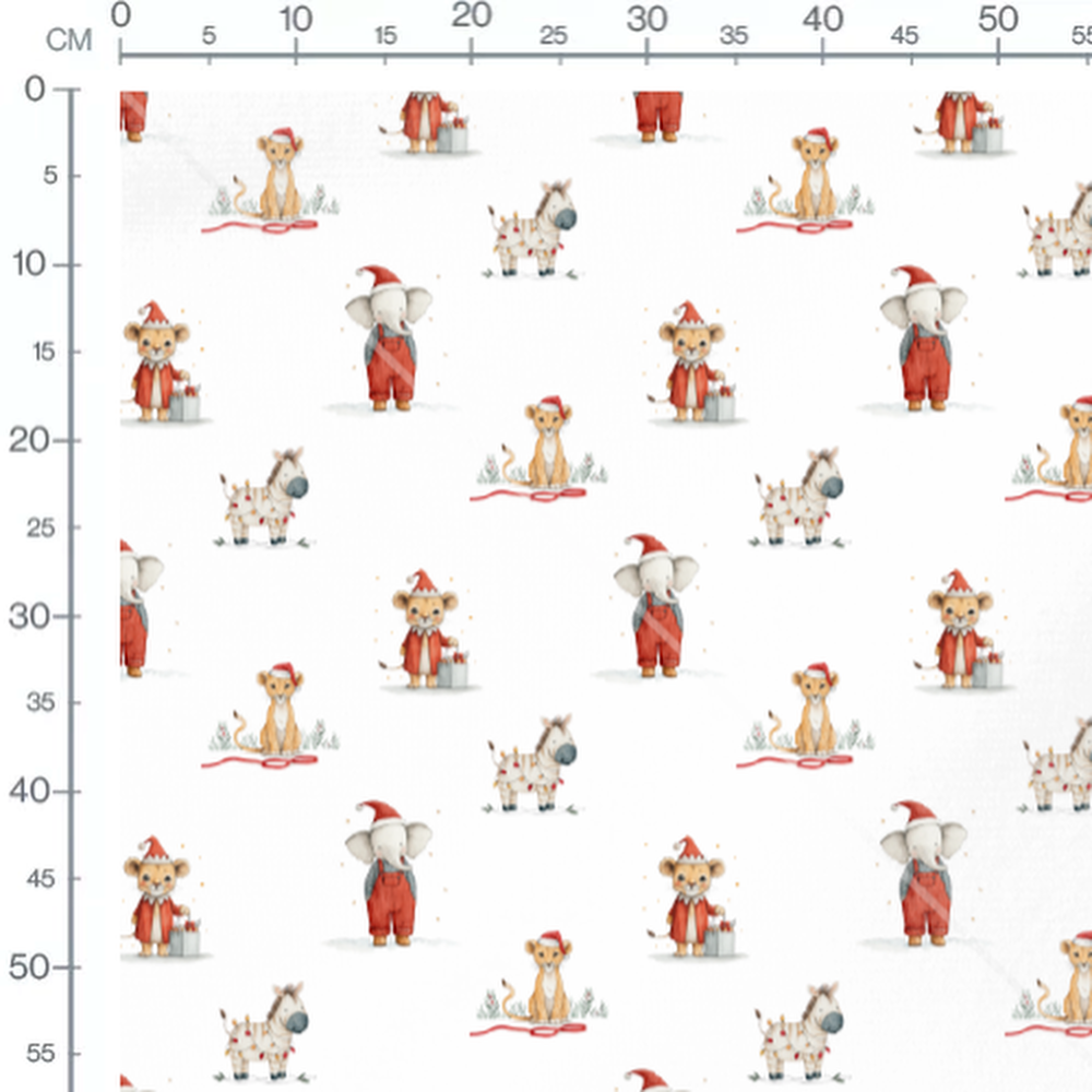 Tissu - animaux de Noel rouge