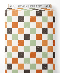 Tissu - Carreaux usés orange et vert