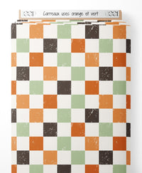 Tissu - Carreaux usés orange et vert