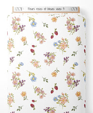 Tissu - Fleurs roses et bleues vives 3