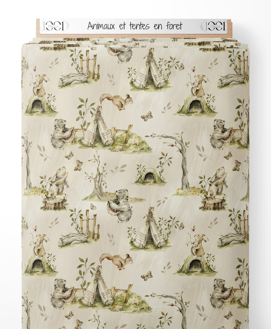 Tissu - Animaux et tentes en forêt