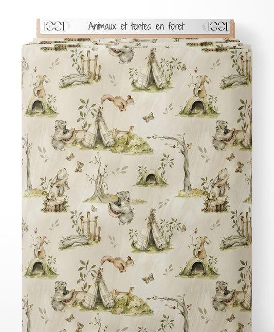 Tissu - Animaux et tentes en forêt