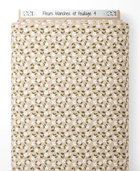Tissu - Fleurs blanches et feuillage 4