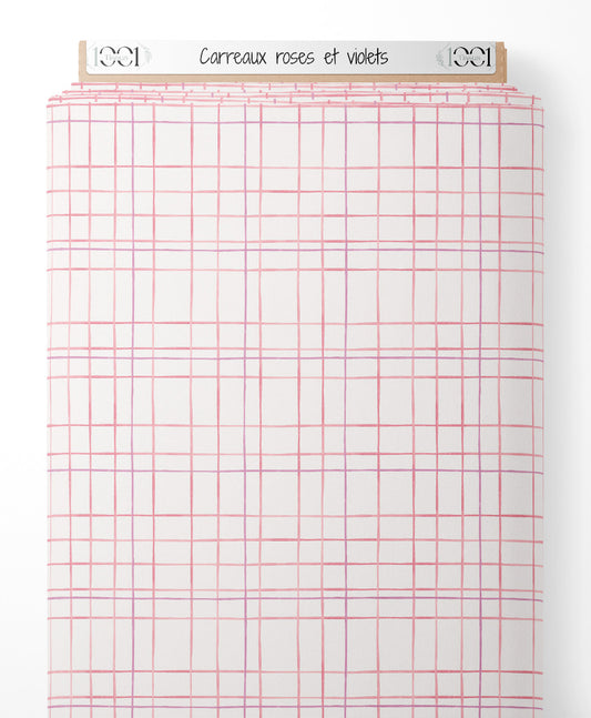 Tissu - Carreaux roses et violets